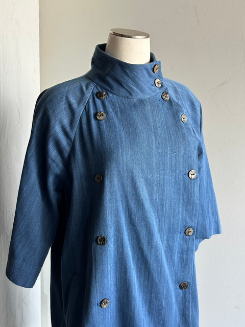 Maria Stanley Blue Cotton Mandarin Collar Shirt