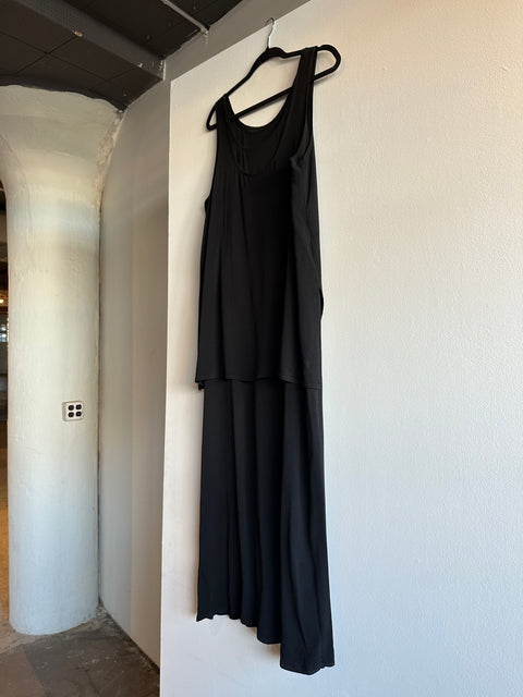 Black Sleeveless Double Layer Midi Dress