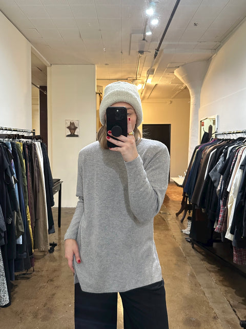 Grey Shoulder Pad Cashmere Sweater