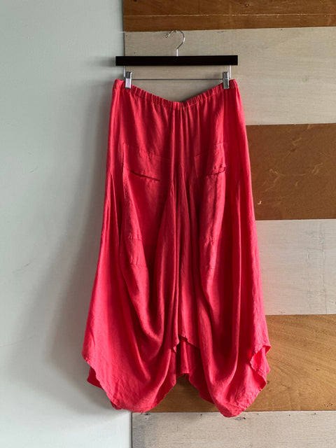 Linen Coral Balloon Pocket Skirt - Made in Italy