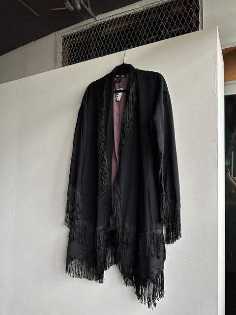 Black Silk Fringe Longsleeve Jacket