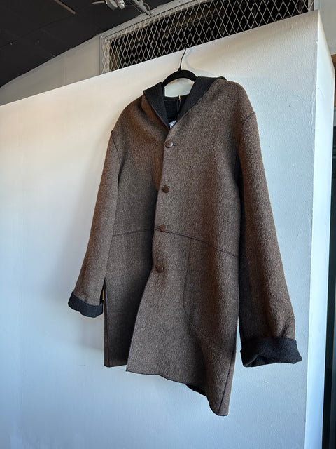 Brown Black Wool Hooded Reversible Jacket