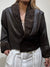 Vintage Brown Cropped Leather Jacket with Rabbit Collar