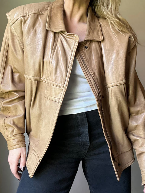 Vintage Pelle Cuir Beige Leather Jacket