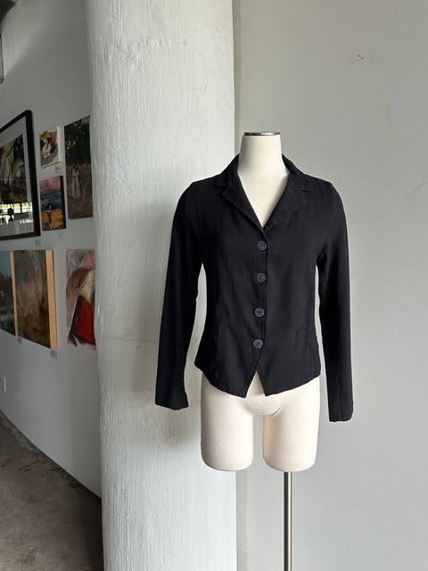 Black Cotton Cropped Blazer - Made in Spain