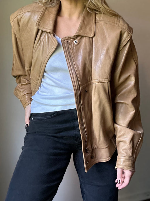 Vintage Pelle Cuir Beige Leather Jacket