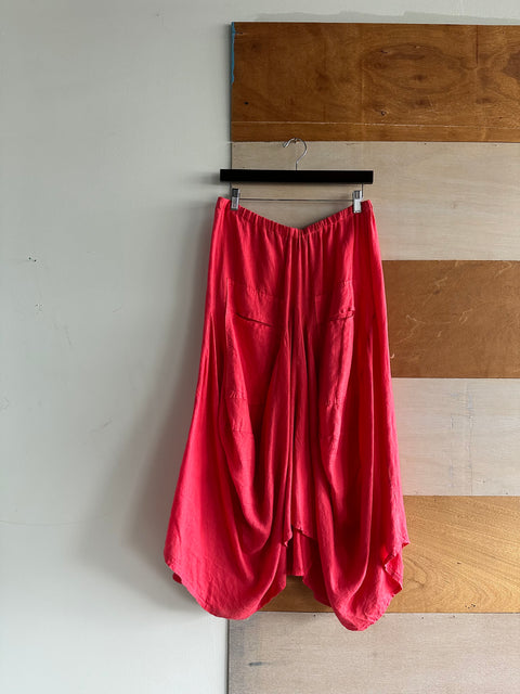 Linen Coral Balloon Pocket Skirt - Made in Italy