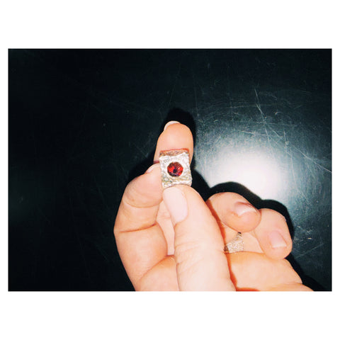 Sterling Hammered Ruby Ring