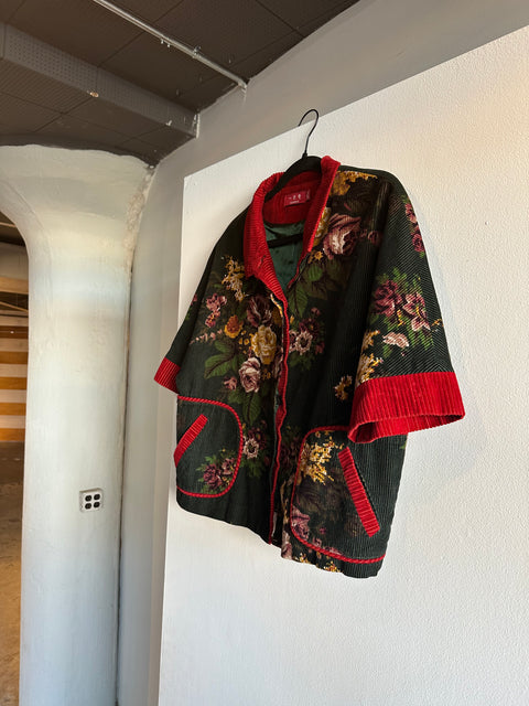 Vintage Corduroy Floral Shortsleeved Cropped Jacket