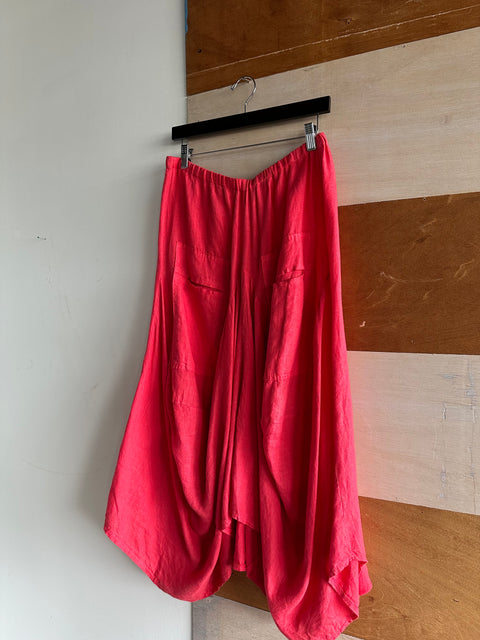 Linen Coral Balloon Pocket Skirt - Made in Italy