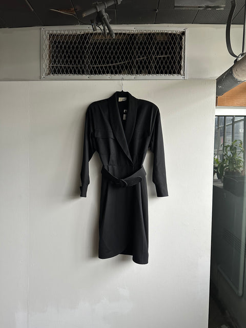 Vintage Wool Black Belted Mini Dress
