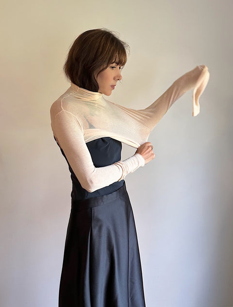 Sheer Halogen Ivory Cotton Turtleneck