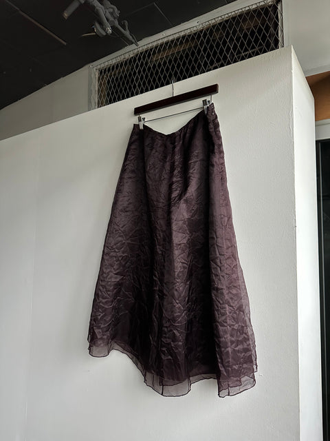 Eileen Fisher Brown Silk Crinkle Skirt