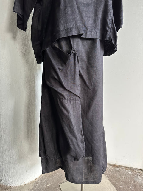 Black Linen Top + Skirt Set