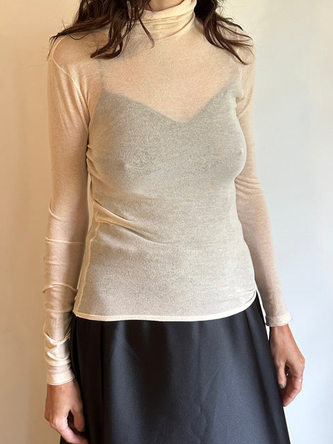 Sheer Halogen Ivory Cotton Turtleneck