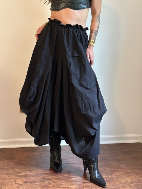 Black Cotton Balloon Skirt