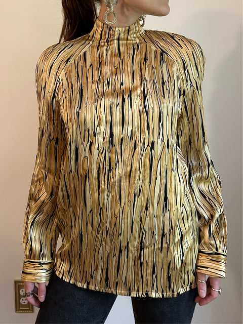 Vintage Gold Silk Abstract Blouse