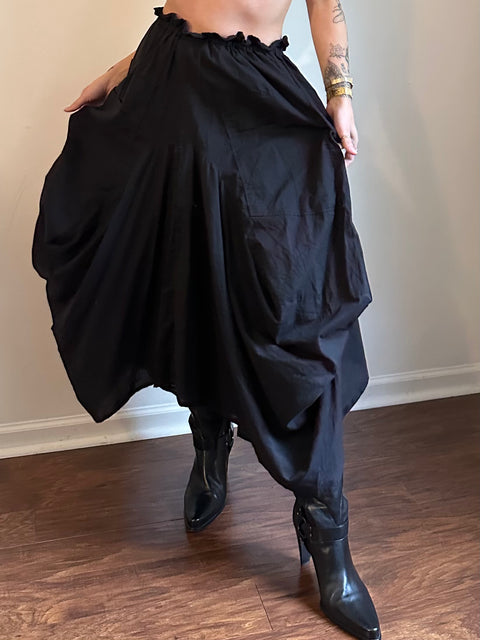 Black Cotton Balloon Skirt