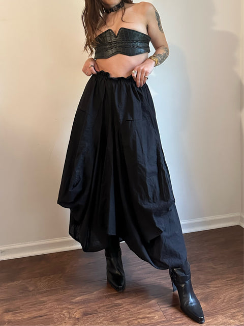 Black Cotton Balloon Skirt