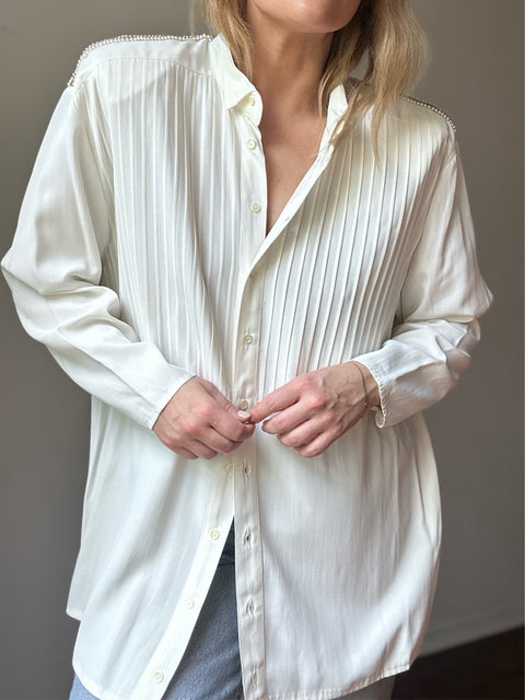 Vintage Off White Beaded Blouse