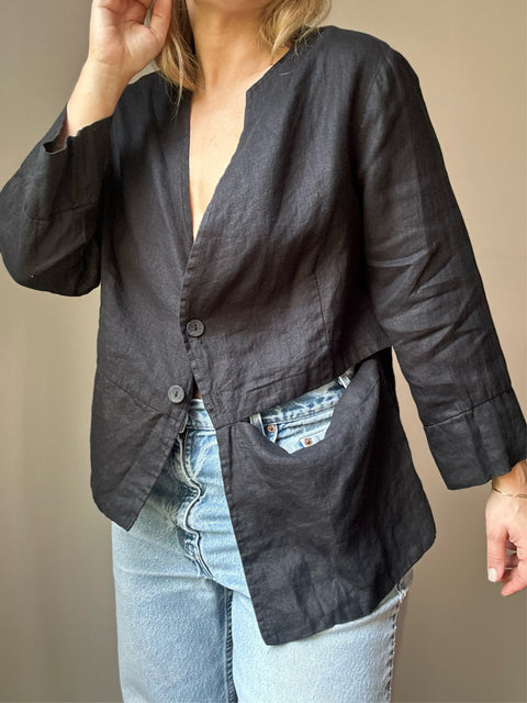 Vintage Black Linen Jacket