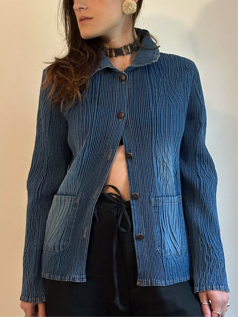 Vintage Blue Ribbed Cotton Jacket