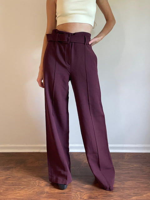 Theory Burgundy Wide Leg Trousers