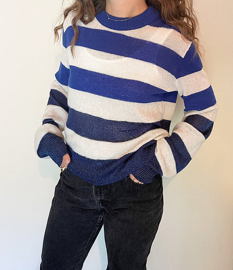 Rag and Bone Striped Metallic Cable Knit Sweater