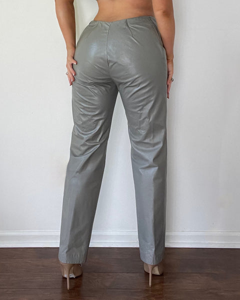 No Label Grey Leather Scoop Waist Pants