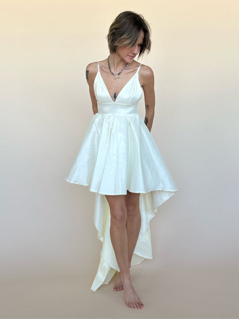 Ivory High-Low Drape Dress