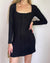 Black Ribbed Corset Style Long Sleeved Mini Dress