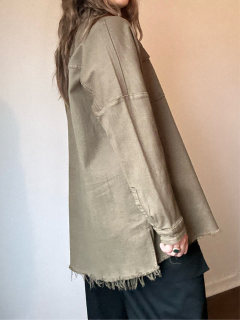 Olive Cotton Snap Shacket