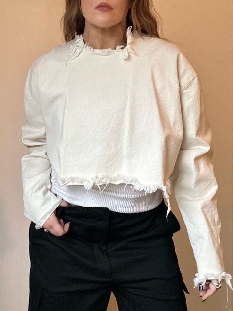 Distressed Cotton Cropped Shirt