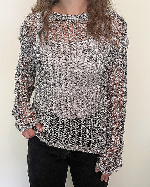 Grey Crochet Knit Sweater