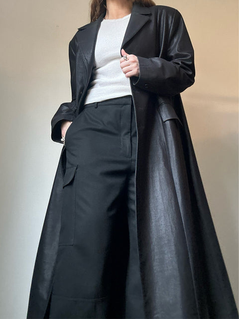 Vintage Black Shine Trench