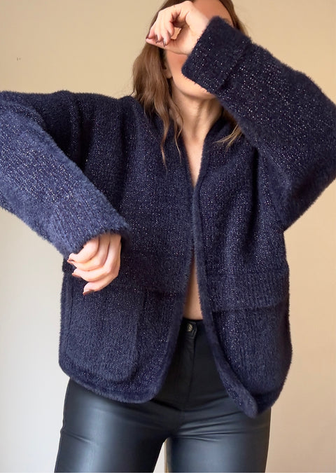 Anthropologie Cropped Navy Cardigan