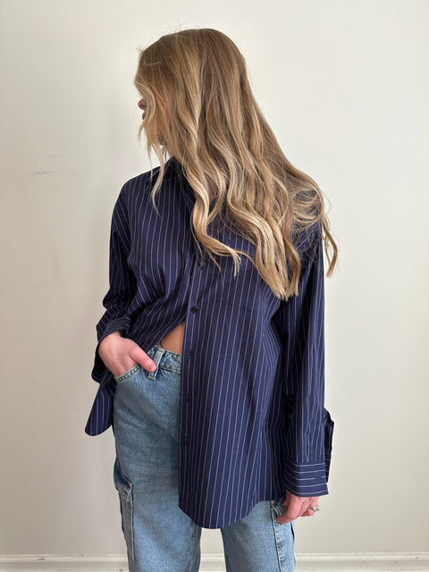 Navy Striped Button Down