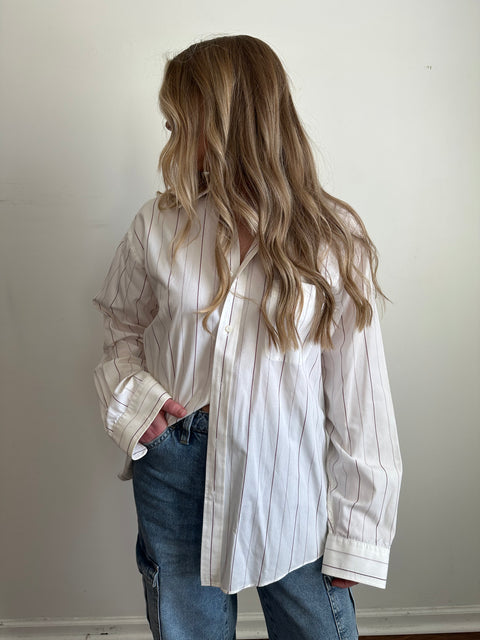 White Pinstripe Button Down