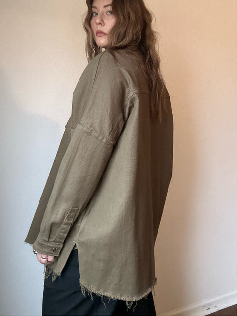 Olive Cotton Snap Shacket