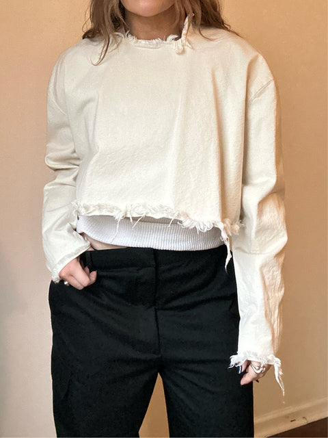 Distressed Cotton Cropped Shirt