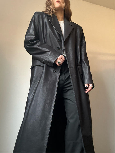 Vintage Black Shine Trench