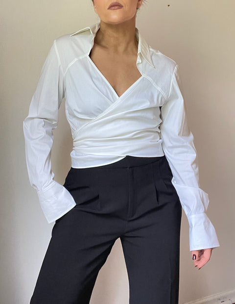 Lafayette 148 New York Wrap Cotton Blouse