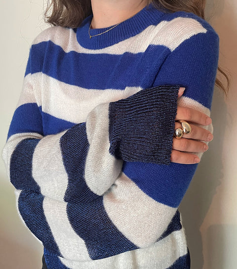 Rag and Bone Striped Metallic Cable Knit Sweater
