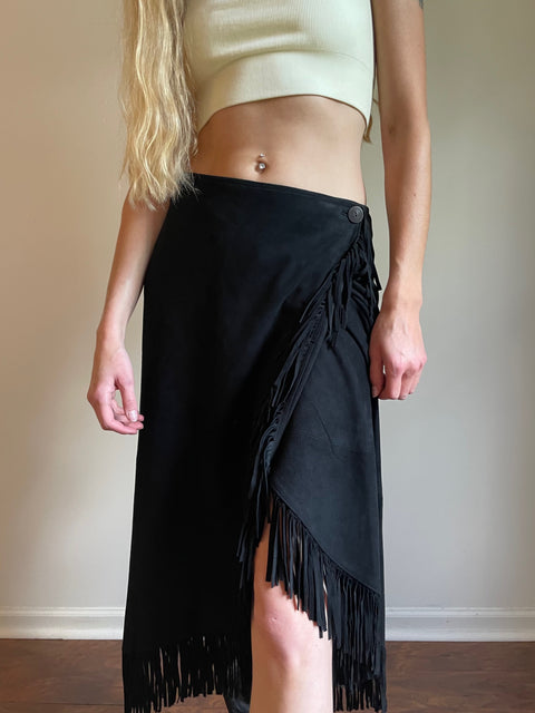 Vintage IRKA Leather Fringe Wrap Skirt