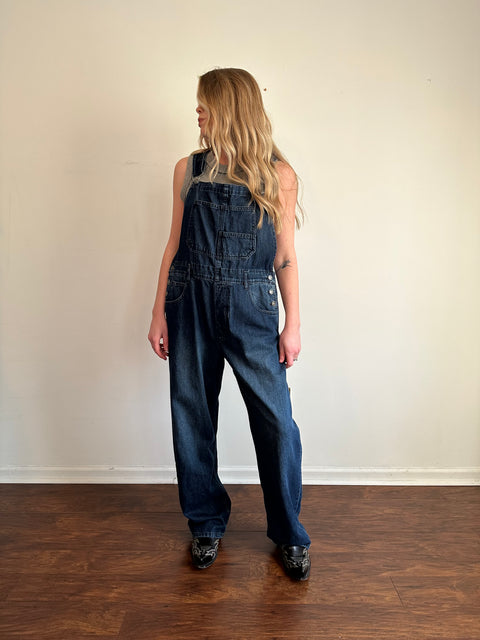 Free People Dark Denim Overalls