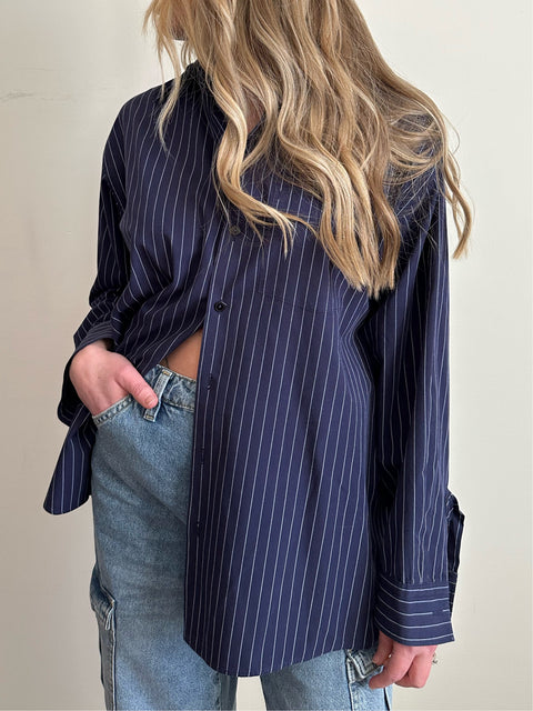 Navy Striped Button Down