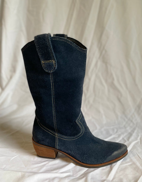 Matisse Navy Suede Distressed Cowgirl Boots