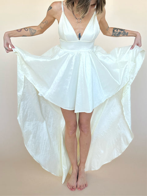 Ivory High-Low Drape Dress