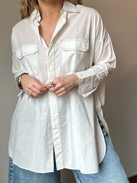 White Stitch Button Down