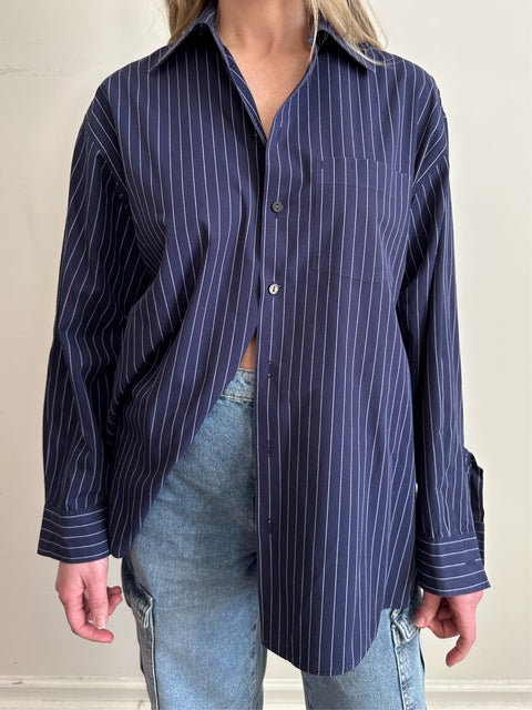 Navy Striped Button Down